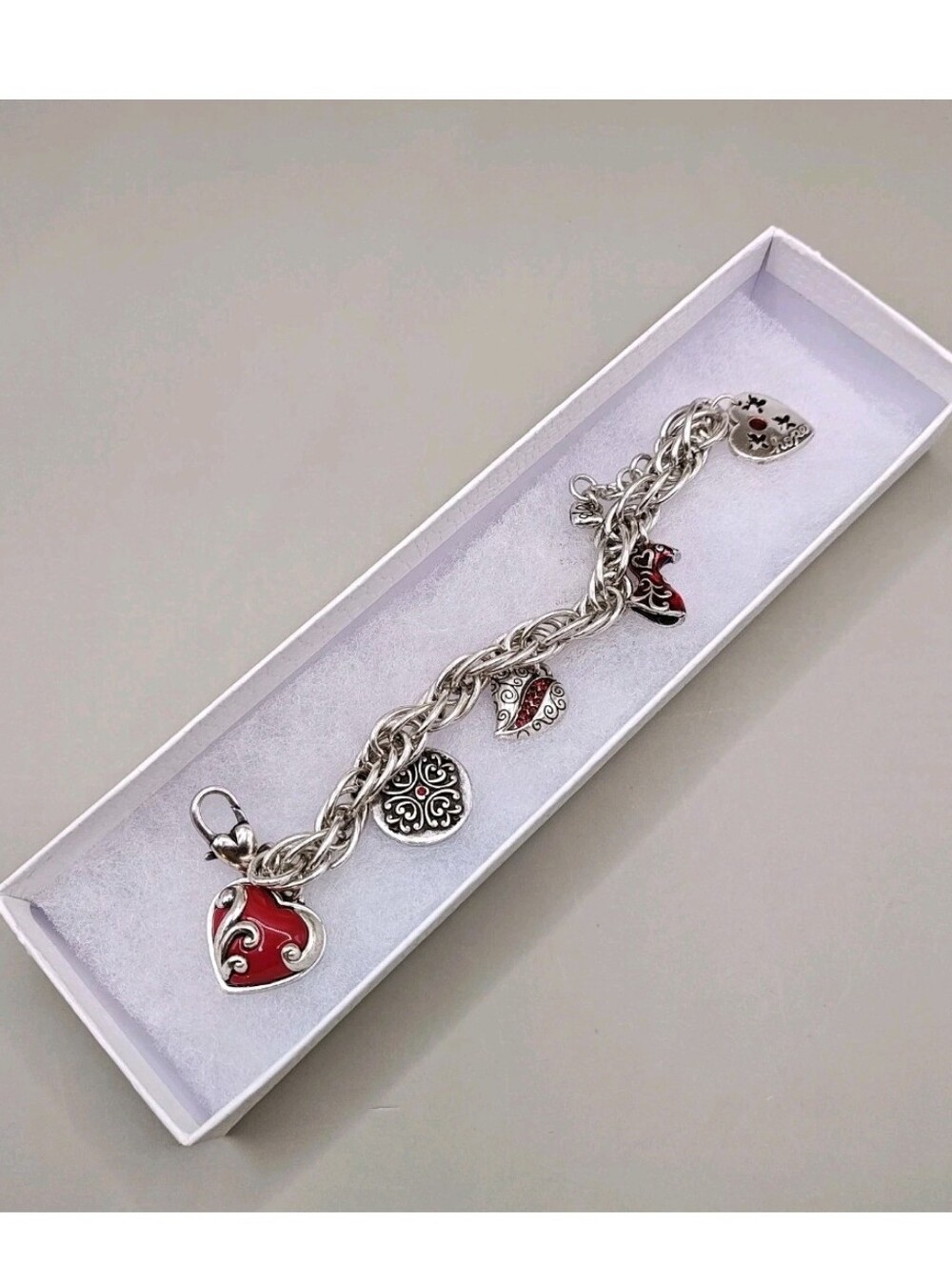 Brighton Charm Bracelet Go Red Enamel Heart Butterfly Silver Plated Rope Chain - Picture 5 of 13